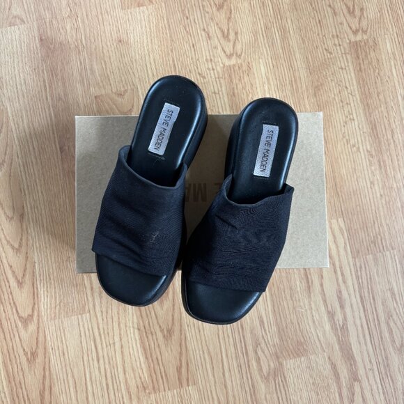 Steve Madden Slinky Size 8 Black Platform Slide Sandals - Picture 11 of 13